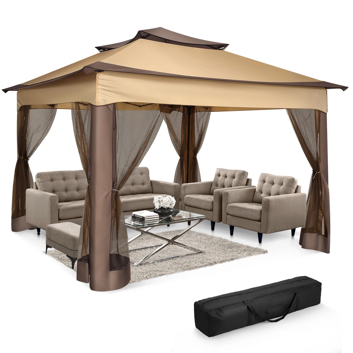 11x11ft Pop Up Gazebo Pavilion With Mosquito Netting Outdoor
