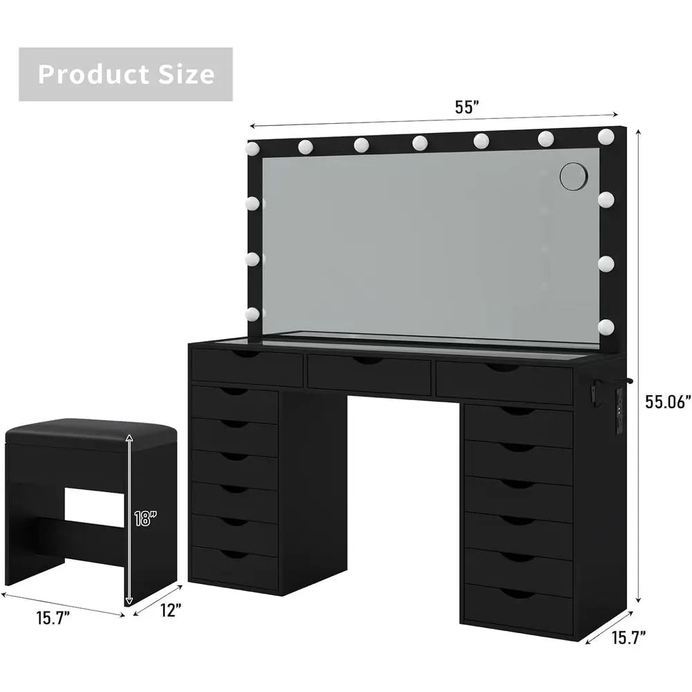 LED-Illuminated Makeup Desk with Adjustable Lighting,