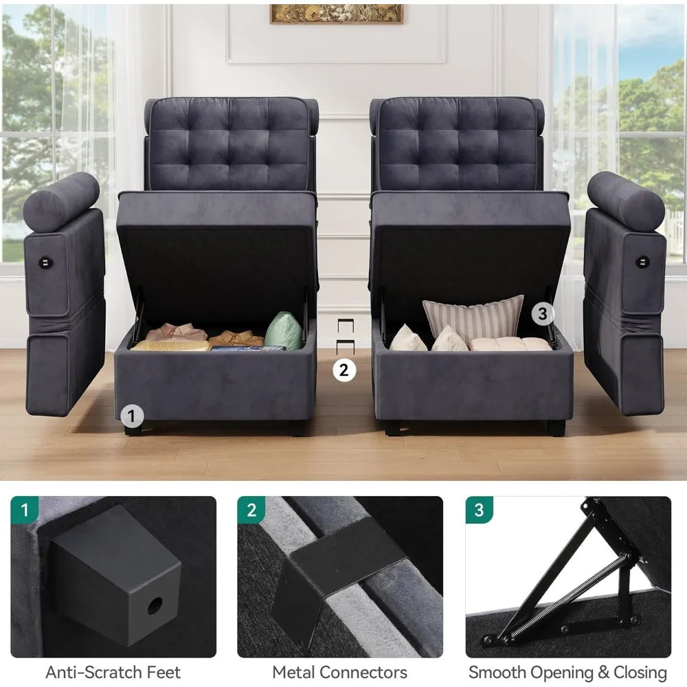 U-Shaped Sectional Convertible Sofa with Storage, 6-Seat