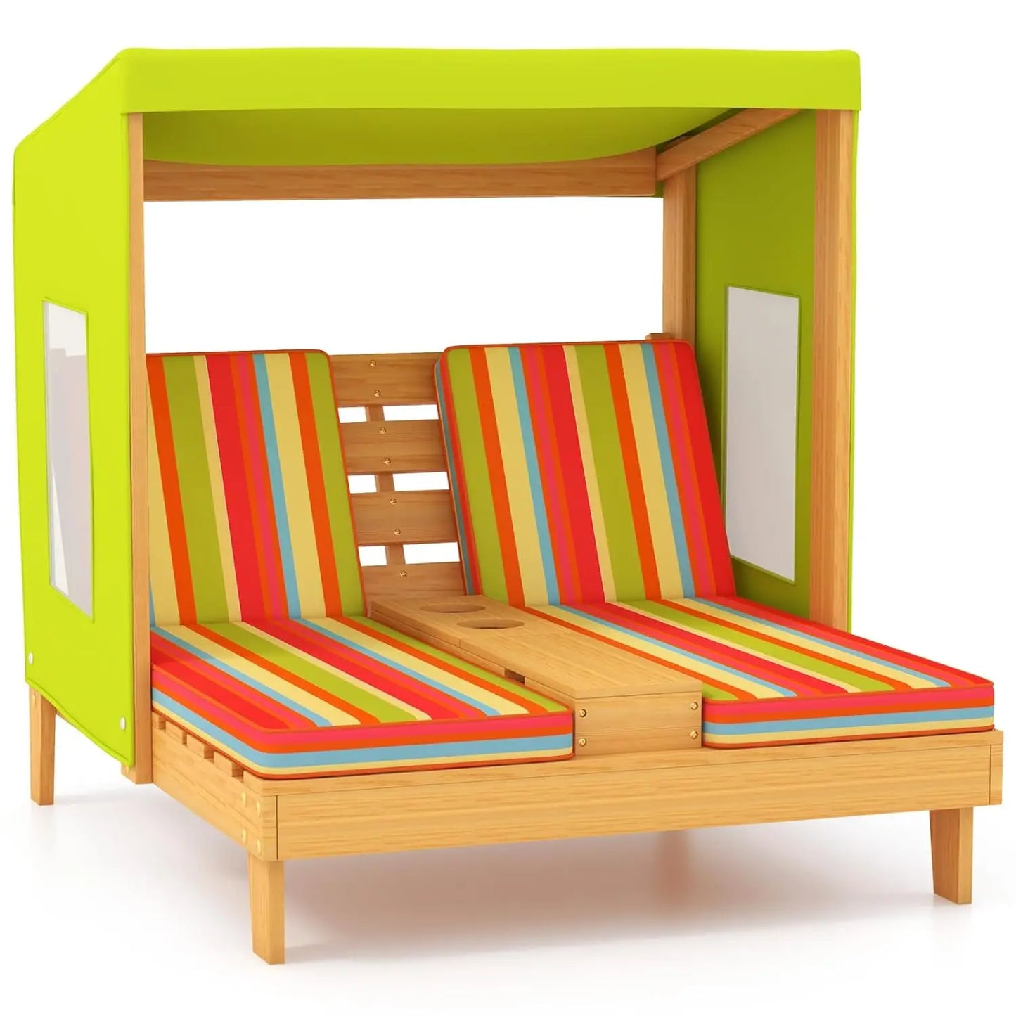 Kids Chaise Lounge Chair Outdoor, Toddler Wood Double Pool Lounger