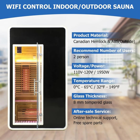 Full Spectrum Infrared Sauna for 2 Person WiFi Control Outdoor
