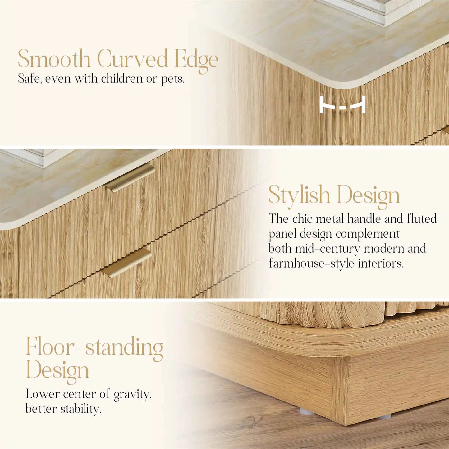 Tall 10 Drawer Storage Cabinet/Dresser 39.3in Fluted Organizer, Beige