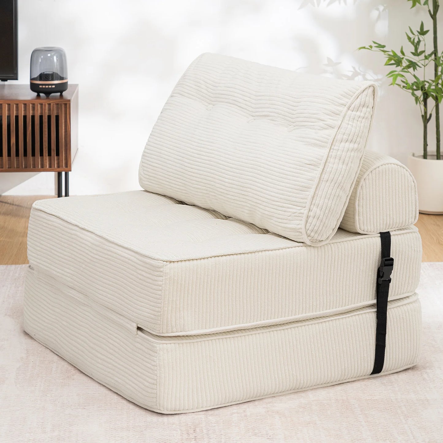 Folding Sofa Bed Fold Out Chair Bed with Pillow, Beige