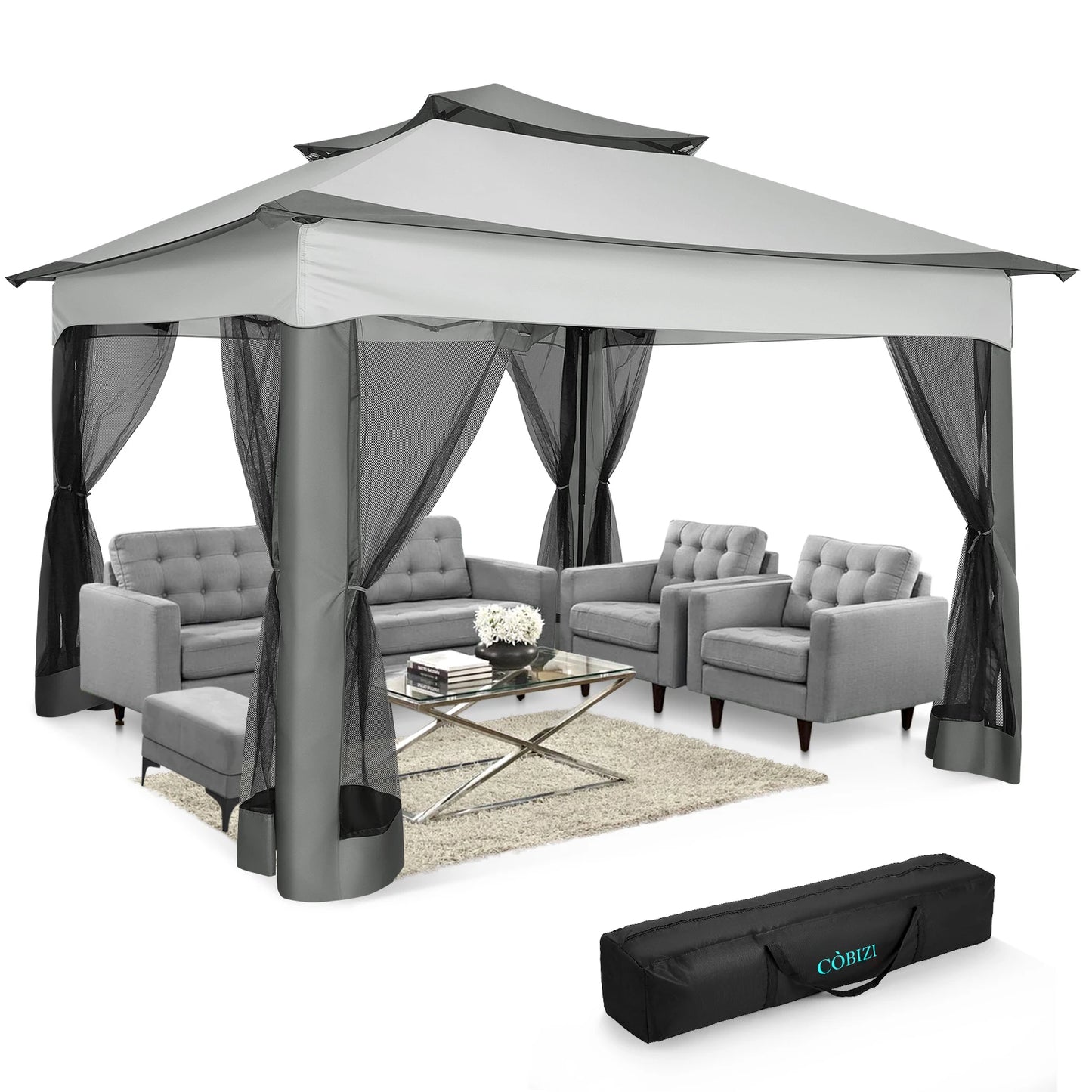 11x11ft Pop Up Gazebo Pavilion With Mosquito Netting Outdoor