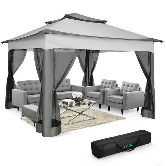 11x11ft Pop Up Gazebo Pavilion With Mosquito Netting Outdoor