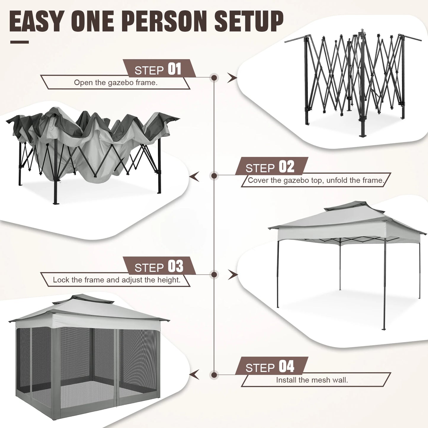 11x11ft Pop Up Gazebo Pavilion With Mosquito Netting Outdoor