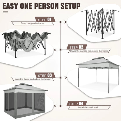 11x11ft Pop Up Gazebo Pavilion With Mosquito Netting Outdoor