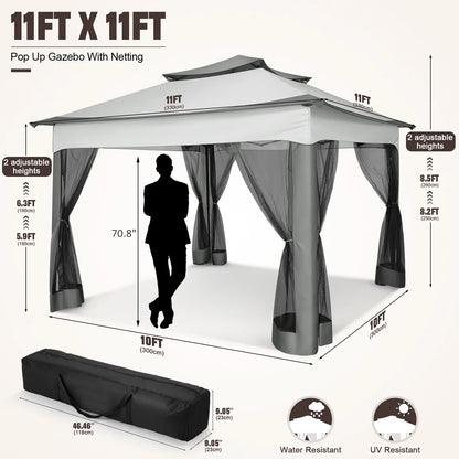 11x11ft Pop Up Gazebo Pavilion With Mosquito Netting Outdoor