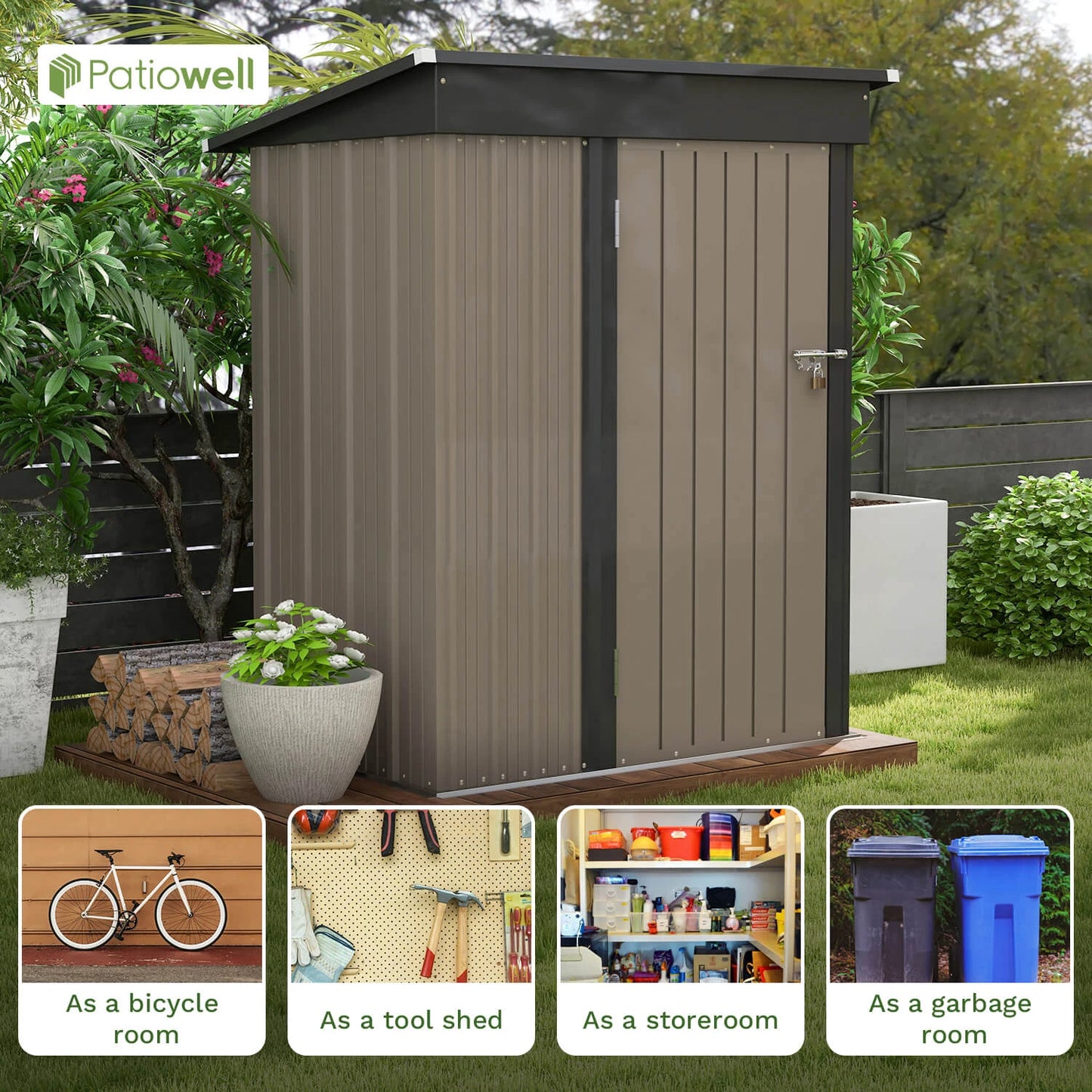 Patiowell 5x3 FT Outdoor Storage Shed, Tool Shed