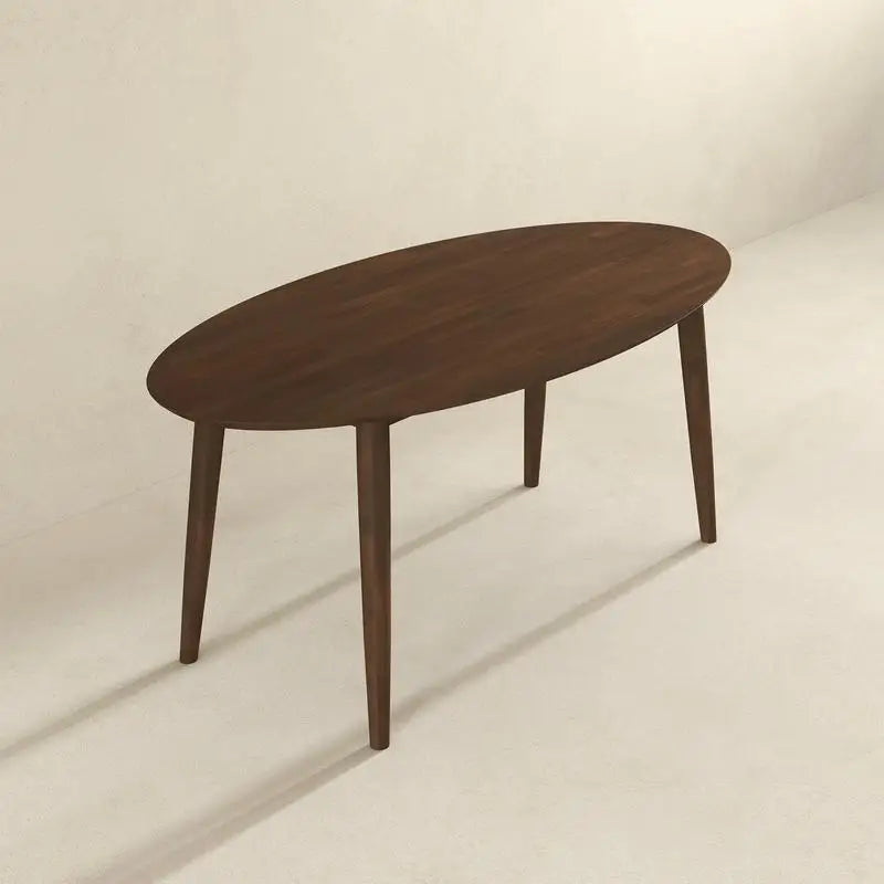 Solid Wood Walnut Oval Dining Table with 4 Chairs Set