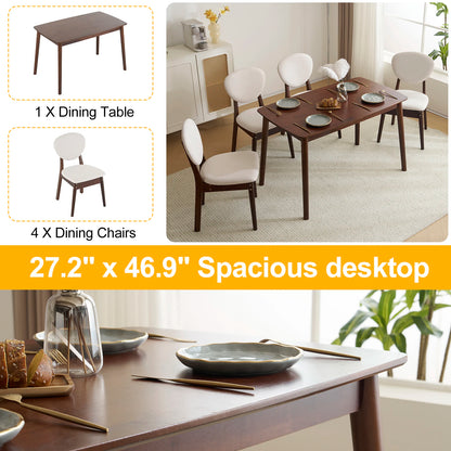 Rubber wood soft back deep walnut dining set beige