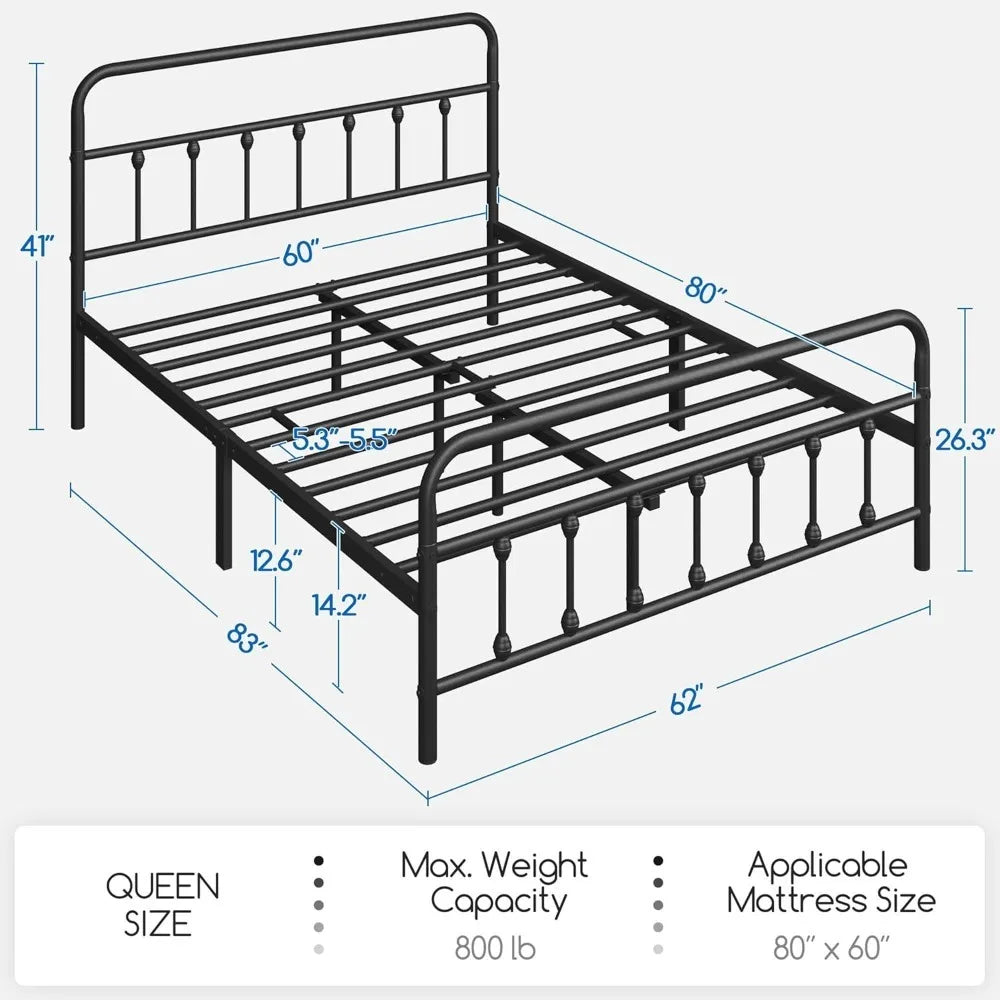 Victorian Style Classic Metal Platform Bed Frame/Headboard/Footboard