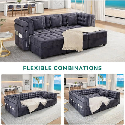 U-Shaped Sectional Convertible Sofa with Storage, 6-Seat