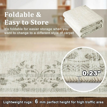 Washable Area Floral Bordered Large Rug Soft Carpet