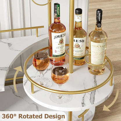 Gold Bar Carts with 4-Tiers Storage Shelves Mobile Bar