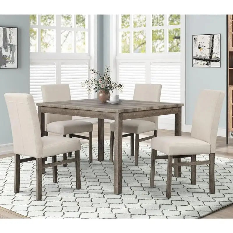 5-Piece Transitional Dining Set with 48" Wood Table