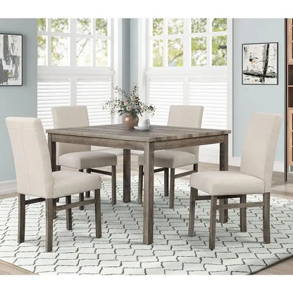 5-Piece Transitional Dining Set with 48" Wood Table