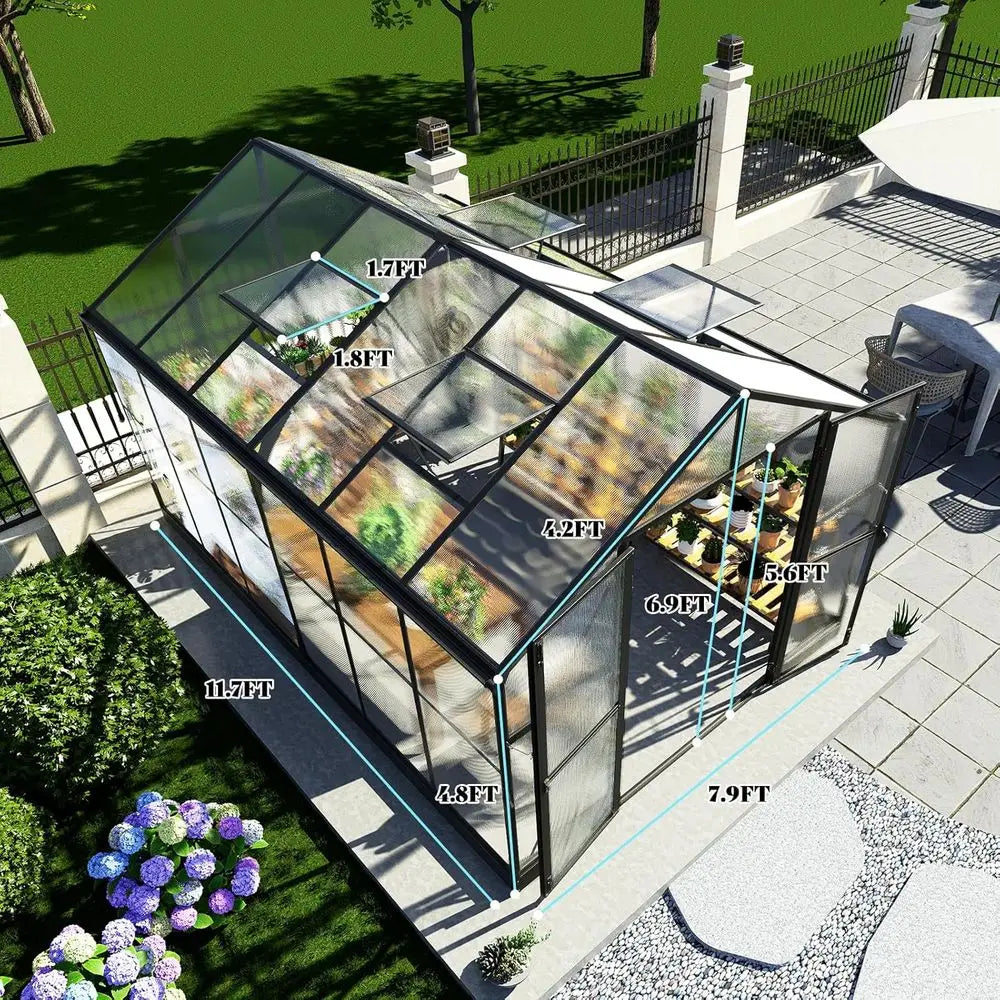 Walk-in Greenhouse with 7ft Height, 4 Vent Windows,