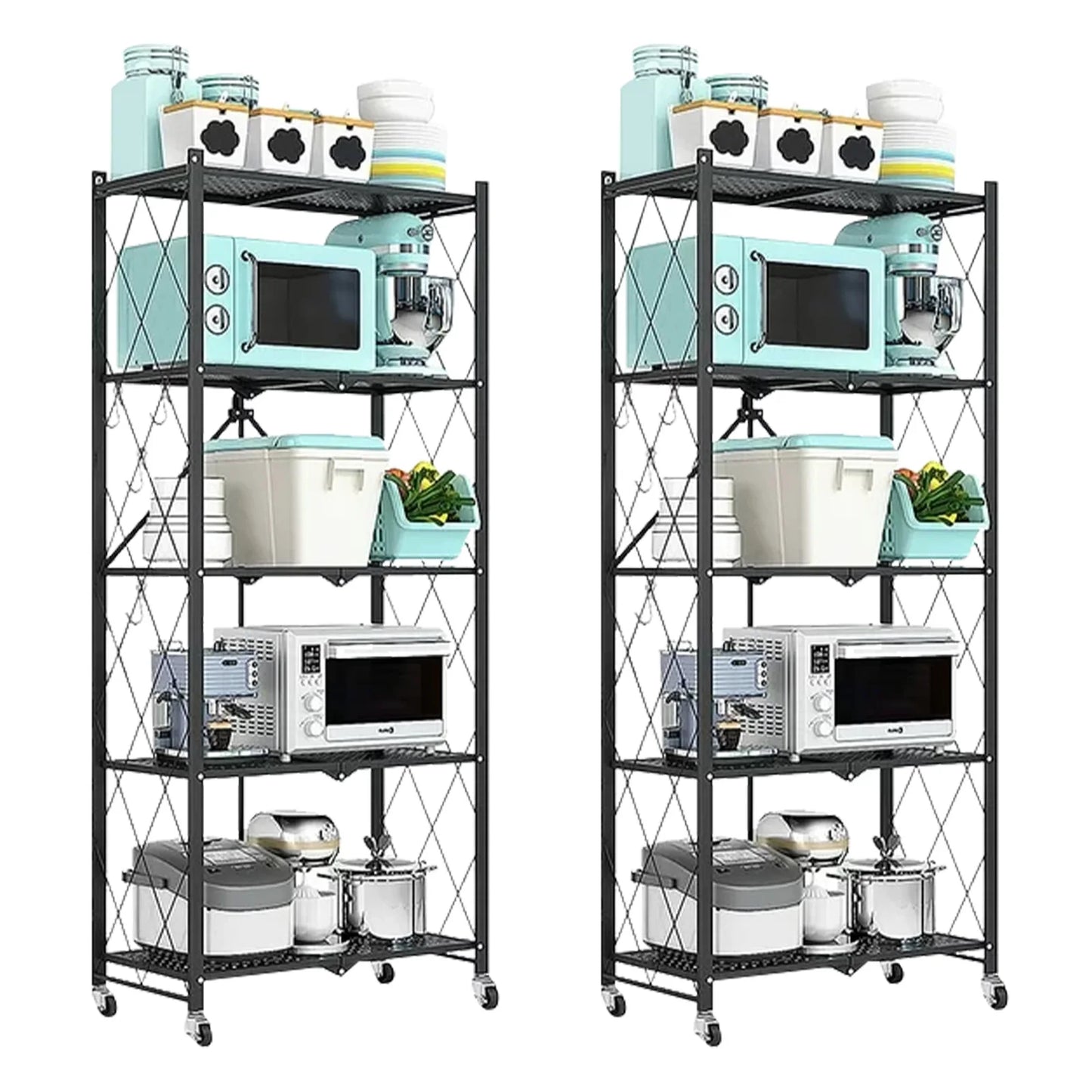 Storage Shelving 5-Tier With Wheel Unit Metal Shelf Adjustable