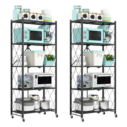 Storage Shelving 5-Tier With Wheel Unit Metal Shelf Adjustable