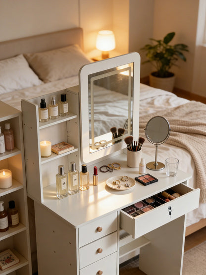 Modern Makeup Vanity Desk with Drawers & Mirror,