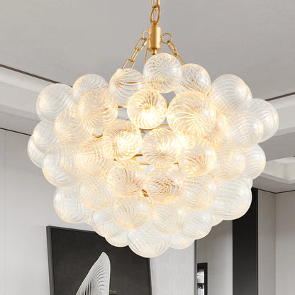 20-Inch Gold Pendant Light Chandelier with Threaded Clear Glass Globe