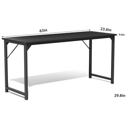 Computer Office Desk Compact Metal Frame Wood Tabletop Easy Assembly