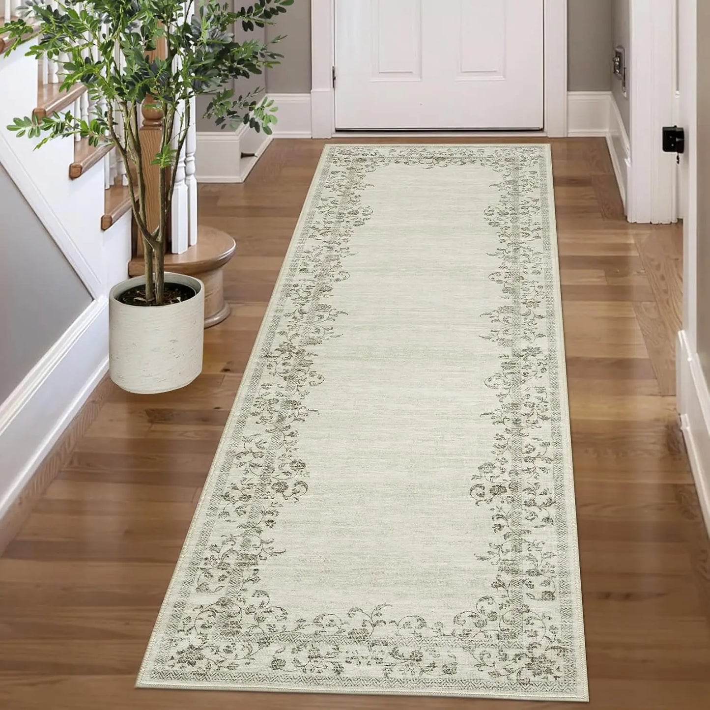 Washable Area Floral Bordered Large Rug Soft Carpet