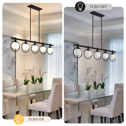 5-Light Adjustable Chandelier with Glass Shades Black Metal