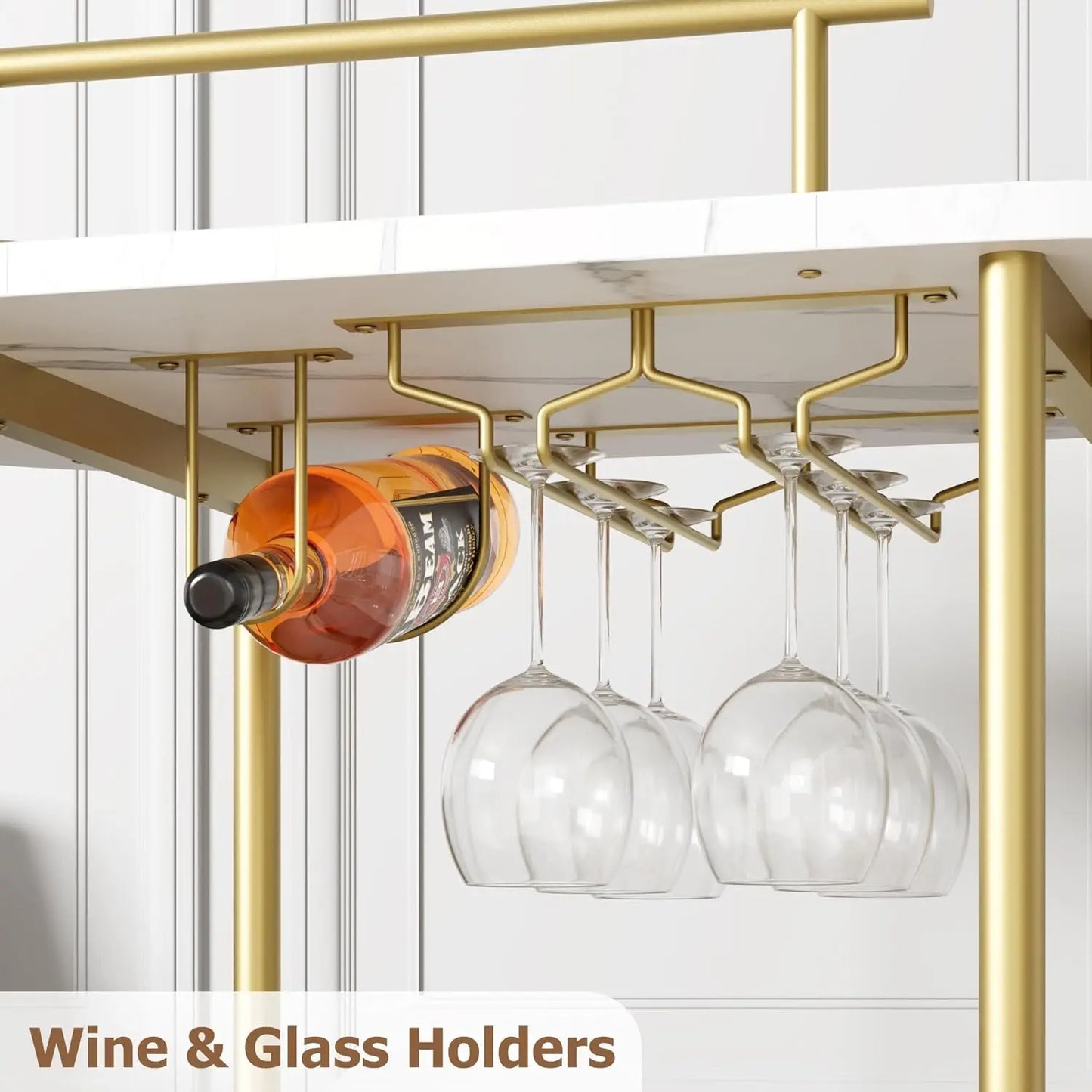 Gold Bar Carts with 4-Tiers Storage Shelves Mobile Bar