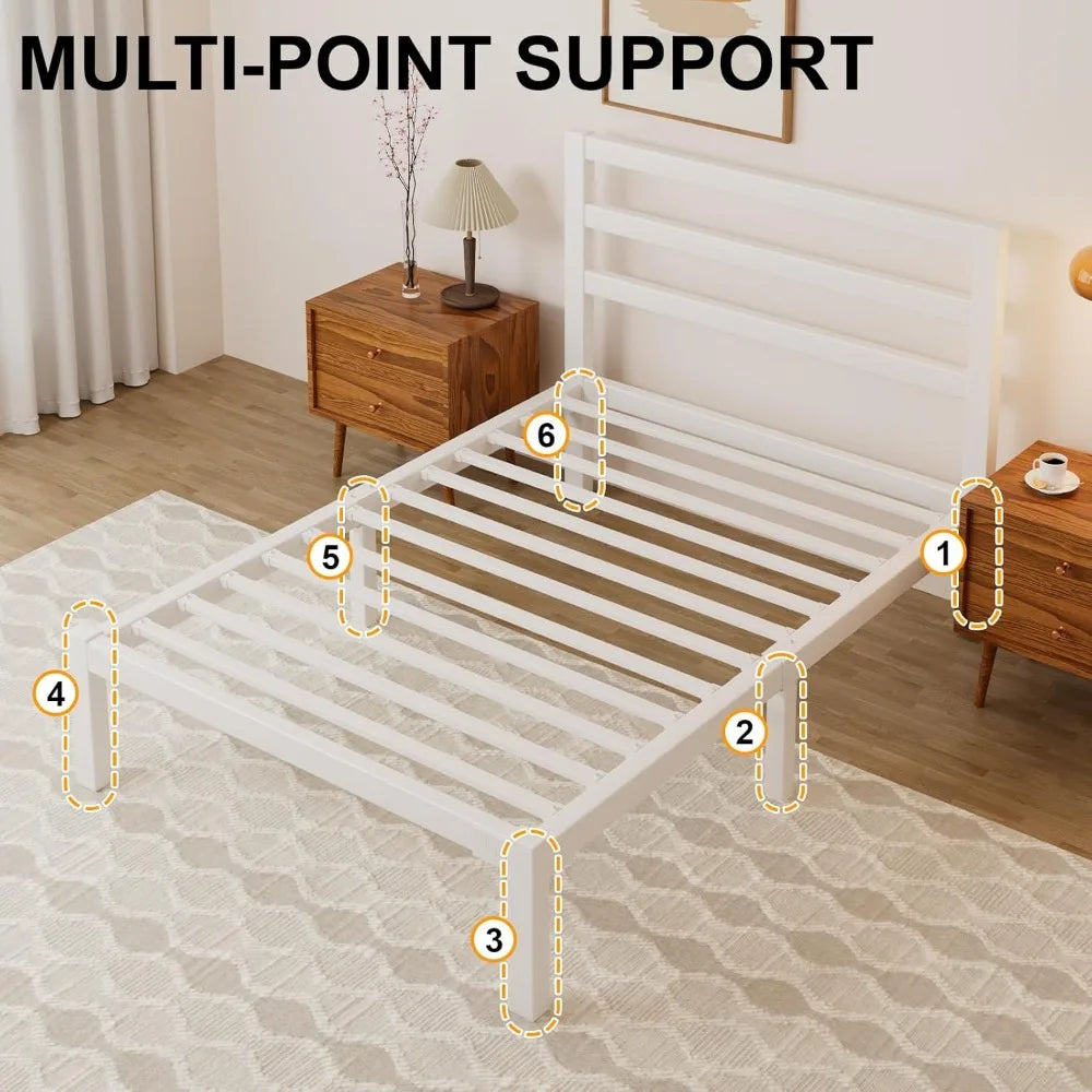 Bed Frame, Metal Platform with Headboard, Mattress Foundation