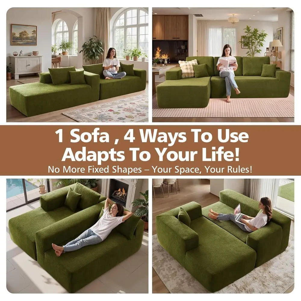 Modern Sleeper Sofa in Green, Minimalist Design with Deep Comfort