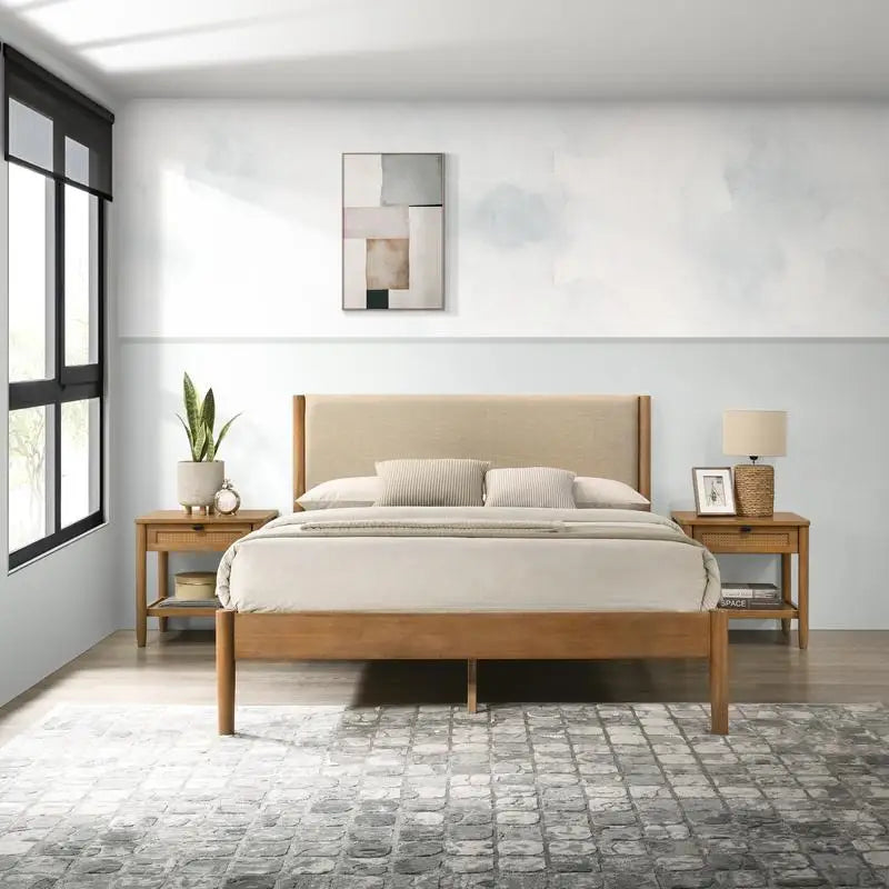 5-Piece Bedroom Set Upholstered Queen Bed, Dresser, Mirror & 2 Nightstands