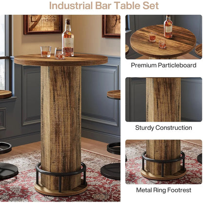 LITTLE TREE Round Bar Table with 2 barstools, Metal Ring Footrest