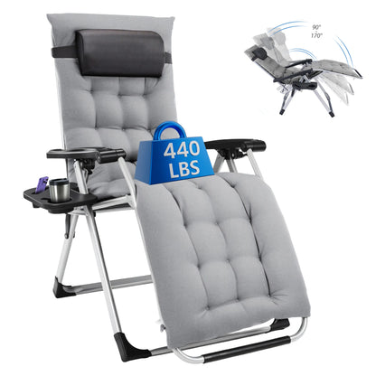 Zero Gravity Cushioned Lounge Chair Outdoor Folding Padded Cup Holder