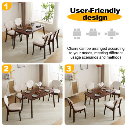 Rubber wood soft back deep walnut dining set beige