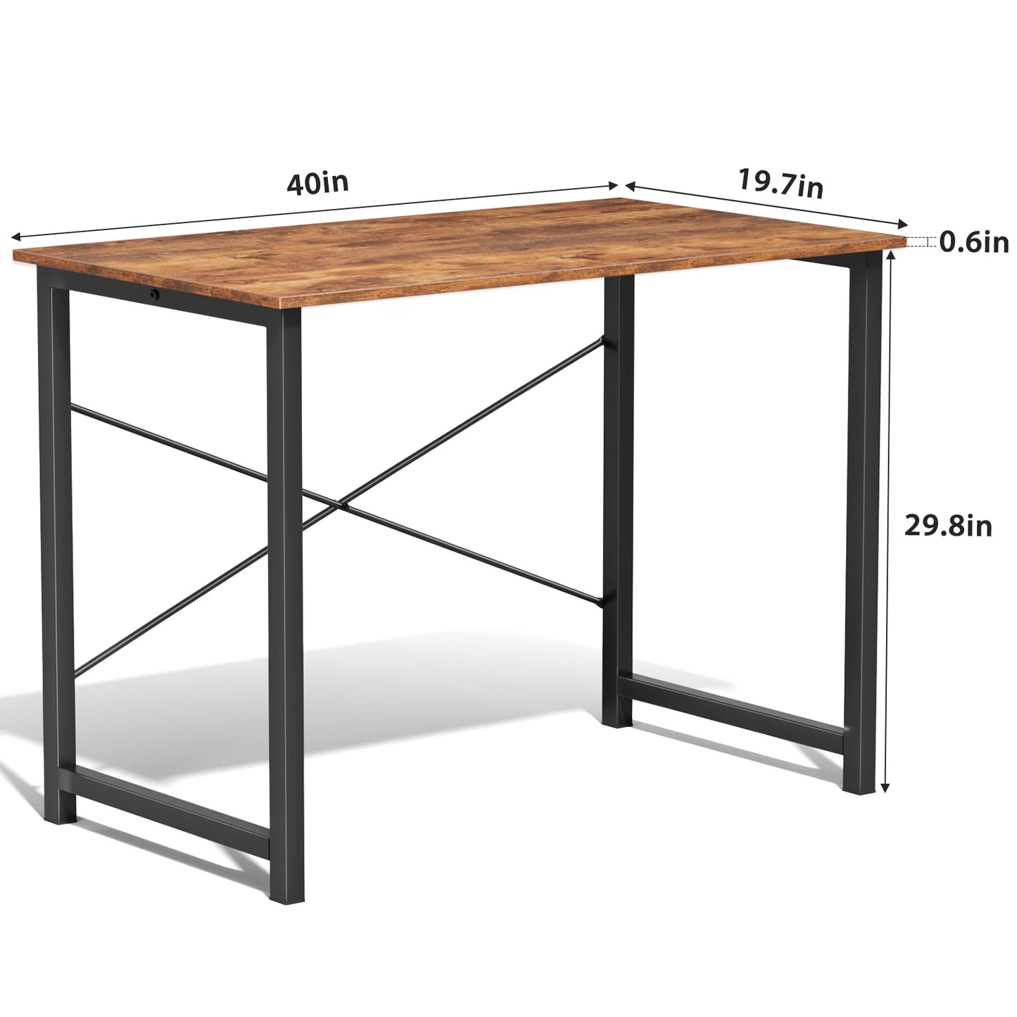 Computer Office Desk Compact Metal Frame Wood Tabletop Easy Assembly