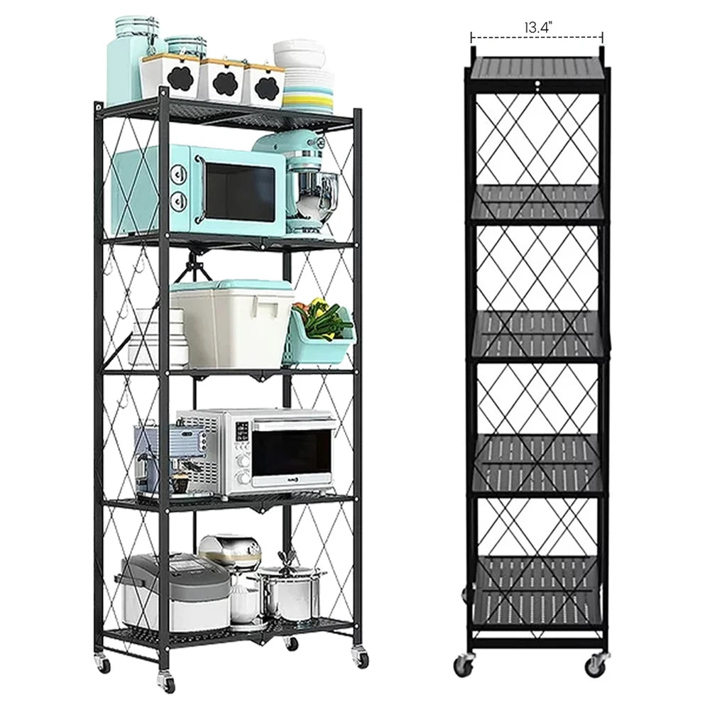 Storage Shelving 5-Tier With Wheel Unit Metal Shelf Adjustable