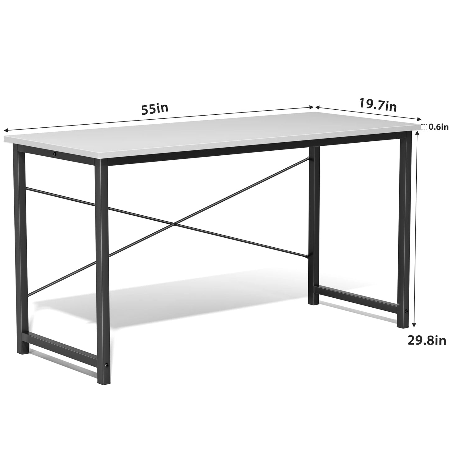 Computer Office Desk Compact Metal Frame Wood Tabletop Easy Assembly