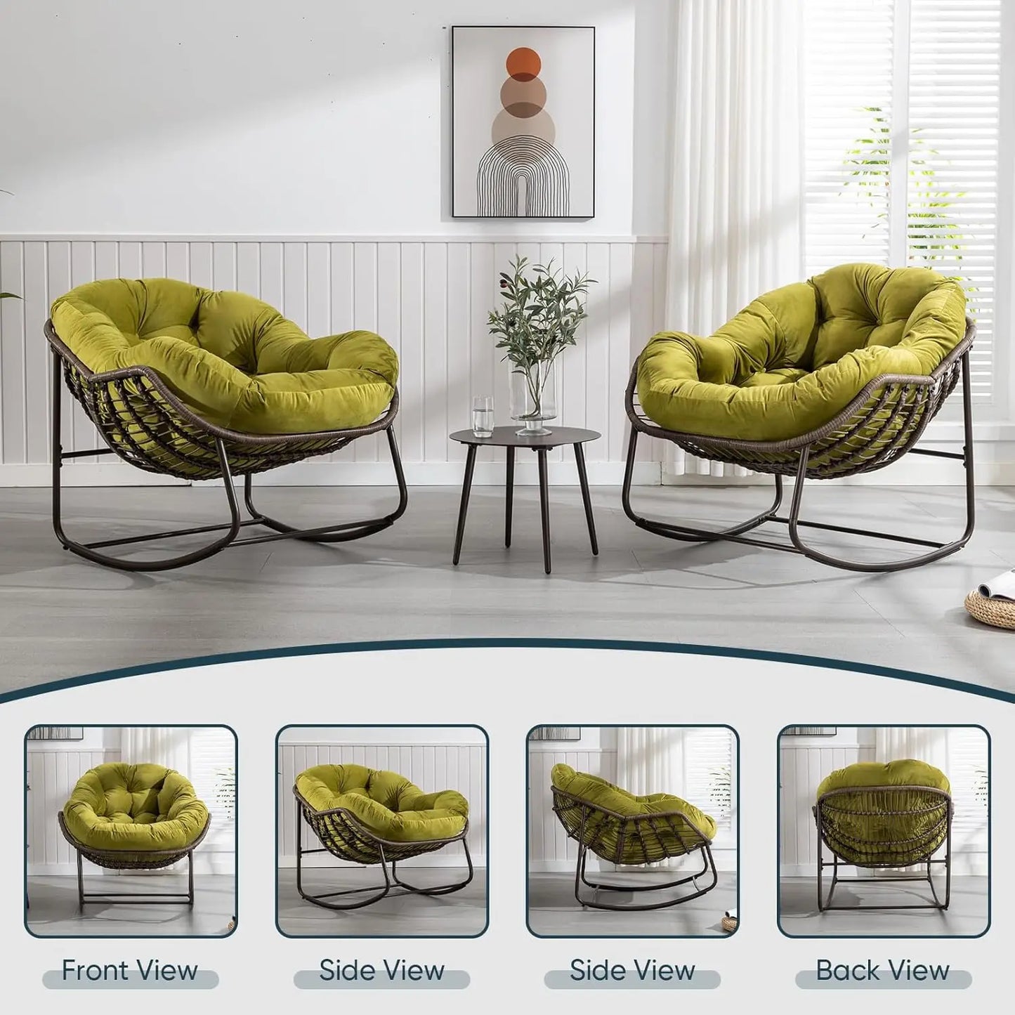 Oversized Rattan Egg Rocking Chair Padded Cushion Indoor Outdoor