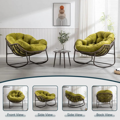 Oversized Rattan Egg Rocking Chair Padded Cushion Indoor Outdoor