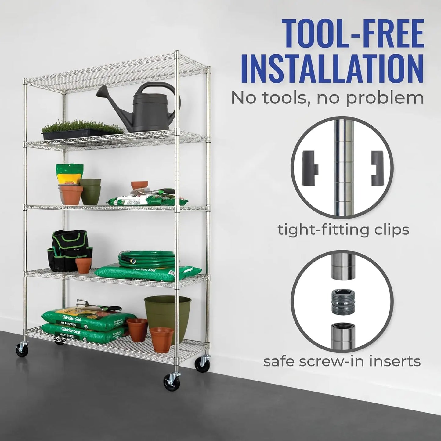 Storage Shelves, Zinc, Heavy Duty Steel Wire Unit with Wheels
