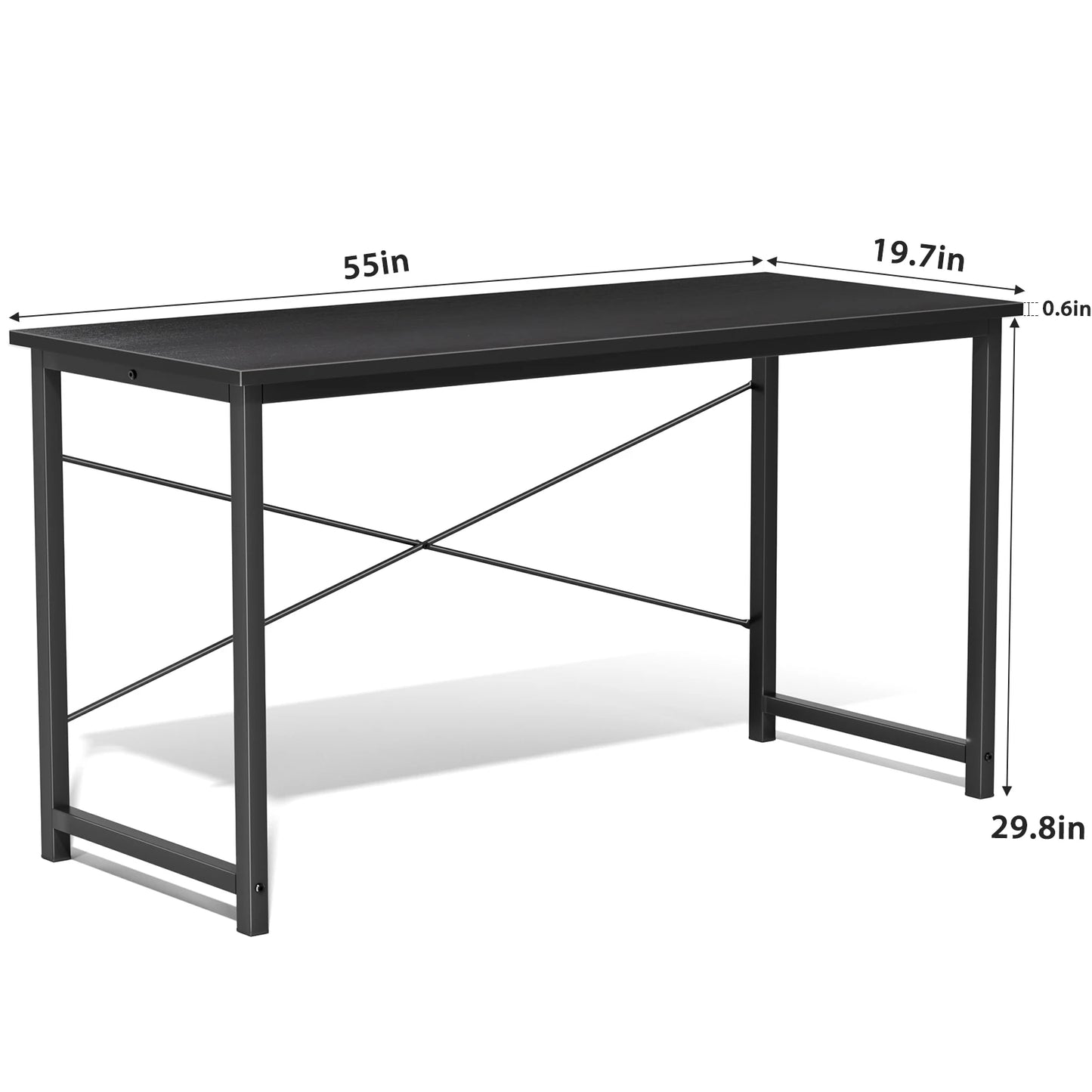 Computer Office Desk Compact Metal Frame Wood Tabletop Easy Assembly
