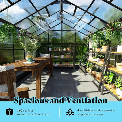 Walk-in Greenhouse with 7ft Height, 4 Vent Windows,