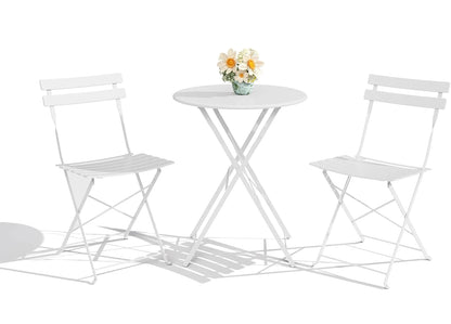 3Pcs Patio Bistro Set, Metal Frame Space-Saving Folding Table and Chairs