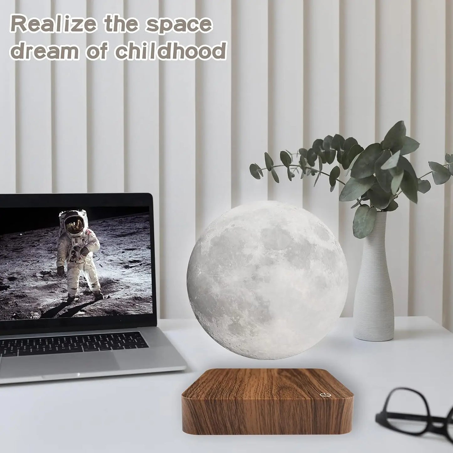 Magnetic Floating Rotating Moon Lamp with Wooden Base,