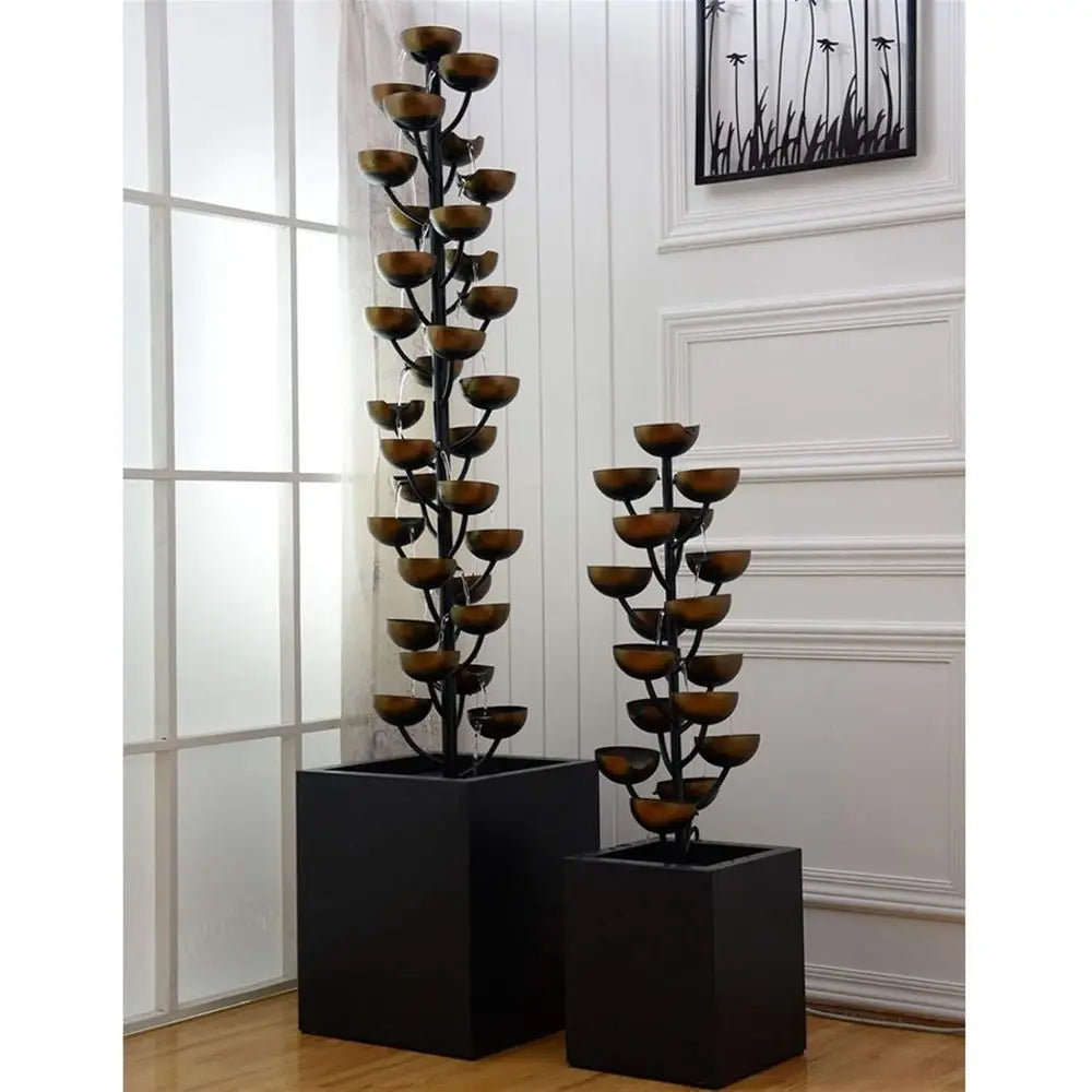 Luxury Retro Wrought Iron Indoor Fountain, Cascading Metal Bowl Waterfall,