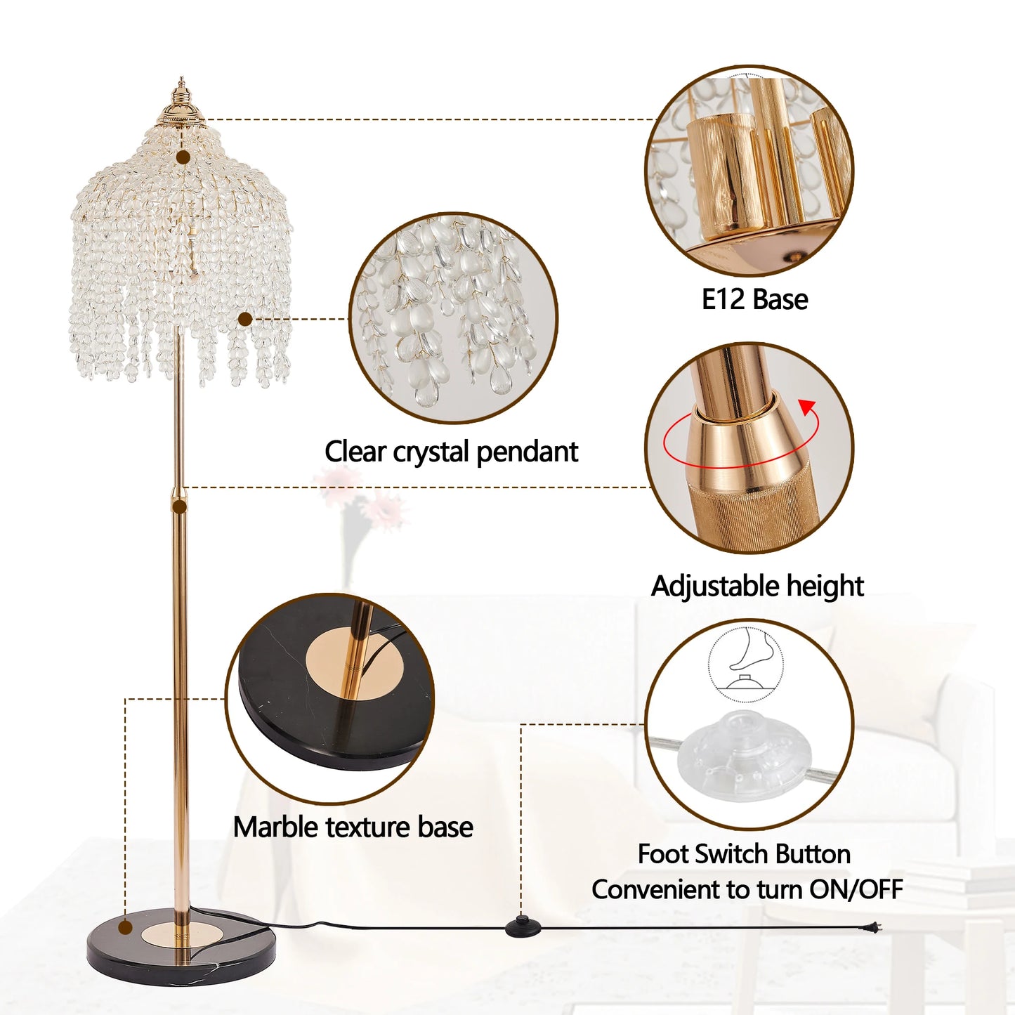 Light Elegant Crystal Floor Lamp Vintage Waterfall Design
