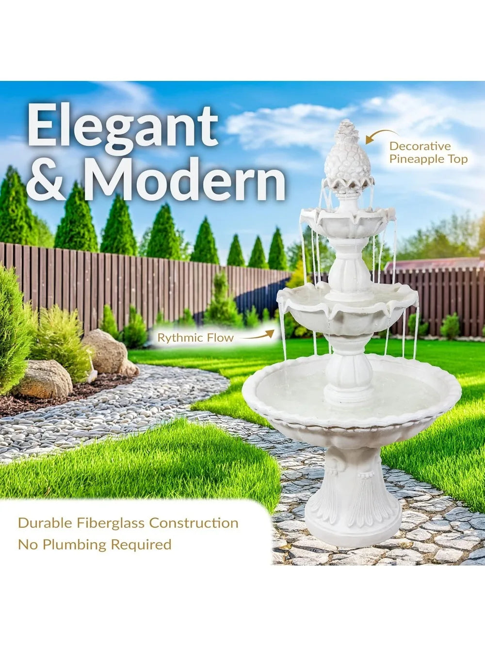 57" H Welcome 3-Tier Water Fountain - Large Electric with Pineapple Topper
