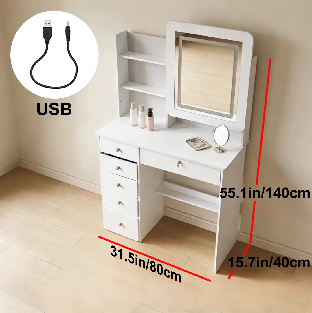 Modern Makeup Vanity Desk with Drawers & Mirror,